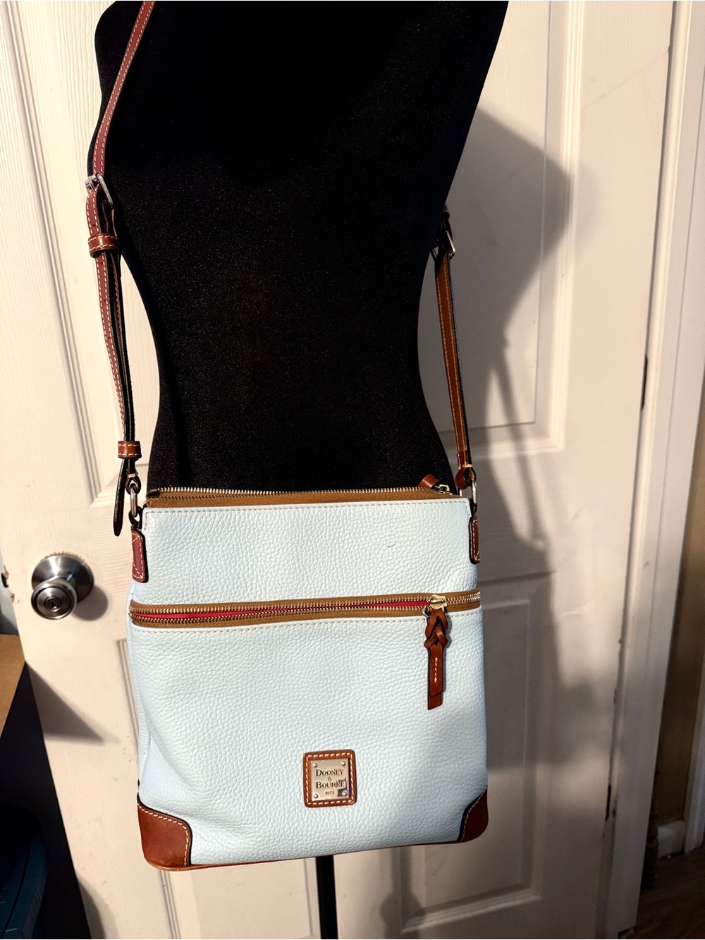 Dooney & Bourke Light Blue Pebbled Leather Crossbody with Brown Trim